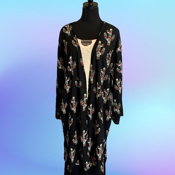 Peach Love California Sheer Cactus Long Duster Kimono Wrap Size Large - Picture 6 of 9